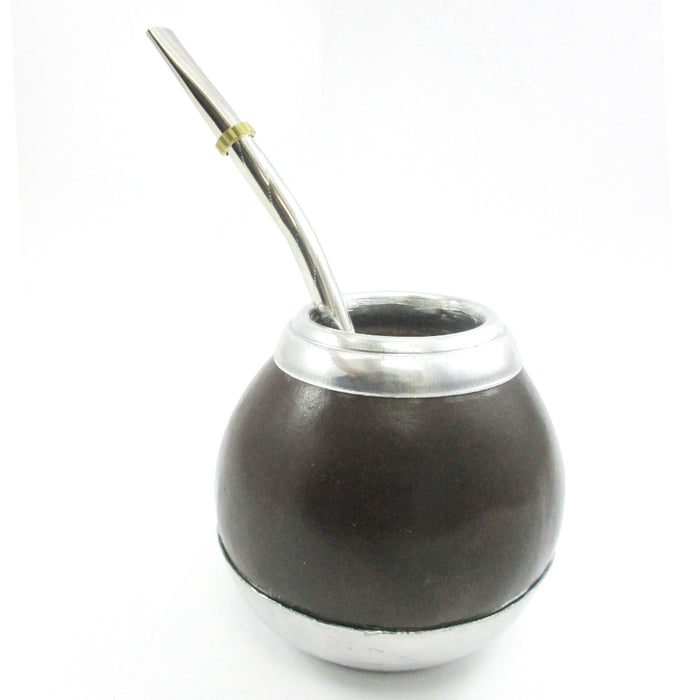 ARGENTINA MATE GOURD CUP YERBA TEA WITH STRAW BOMBILLA ARTISAN HANDMADE NEW 2814