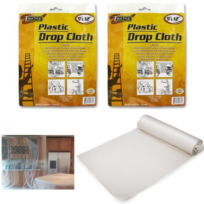 2 X Plastic Drop Cloth Furniture Paint Floor Dust Protector 9 x 12 Ft 0.27 Mil