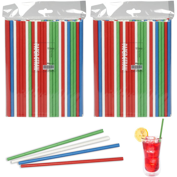 200ct Biodegradable Paper Straws Multi Color Eco-Friendly Birthday Drinks Supply