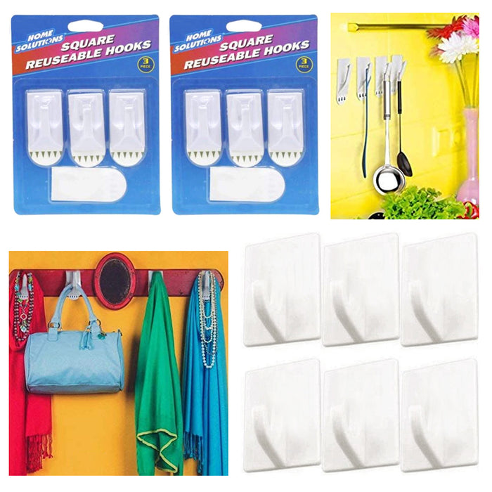 6 x Removeable Reusable Wall Mount Hooks Strong Adhesive Holder Sticky Hanger !!