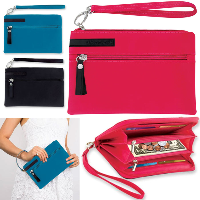 2 Pc Women's Wristlet Wallet Zippered RFID Theft Blocking Clutch Purse Scan Safe