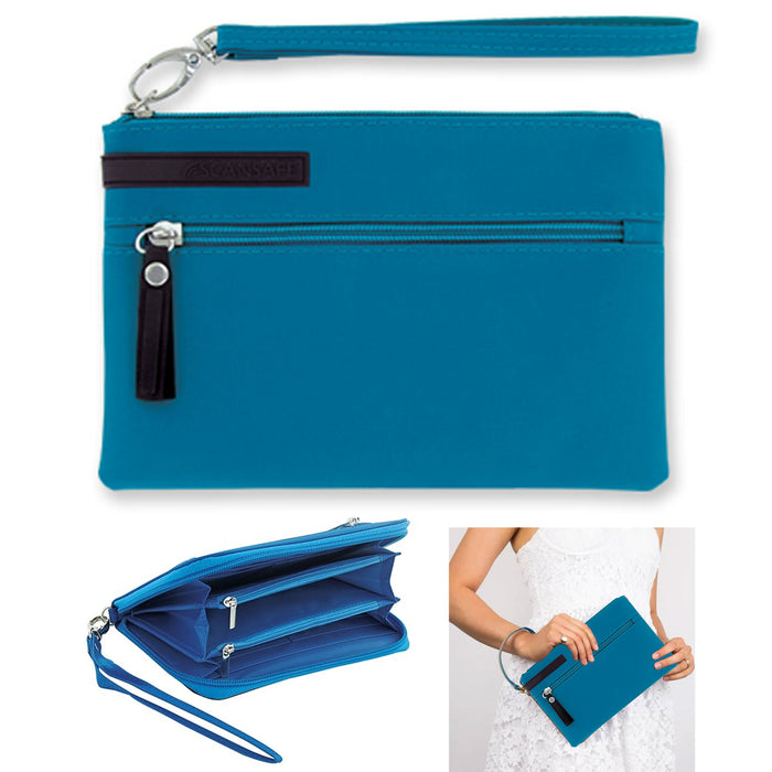 2 Pc Women's Wristlet Wallet Zippered RFID Theft Blocking Clutch Purse Scan Safe