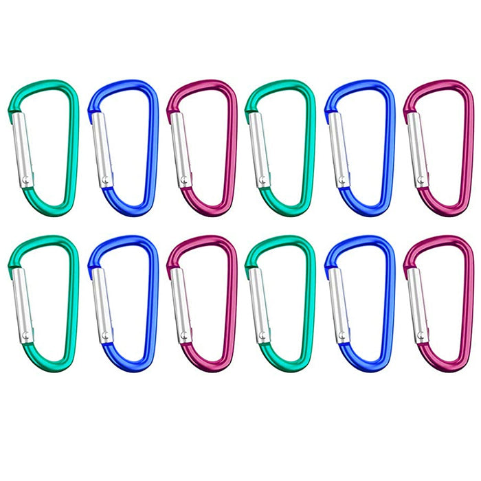 12 Pc Aluminum D Ring Carabiners Grocery Bag Holder Handle Stroller Hooks Colors