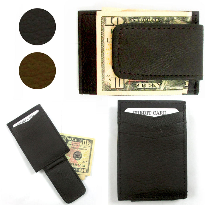 Mens Deluxe Brown Leather Magnetic Money Clip Wallet Credit Card Slim ID Holder