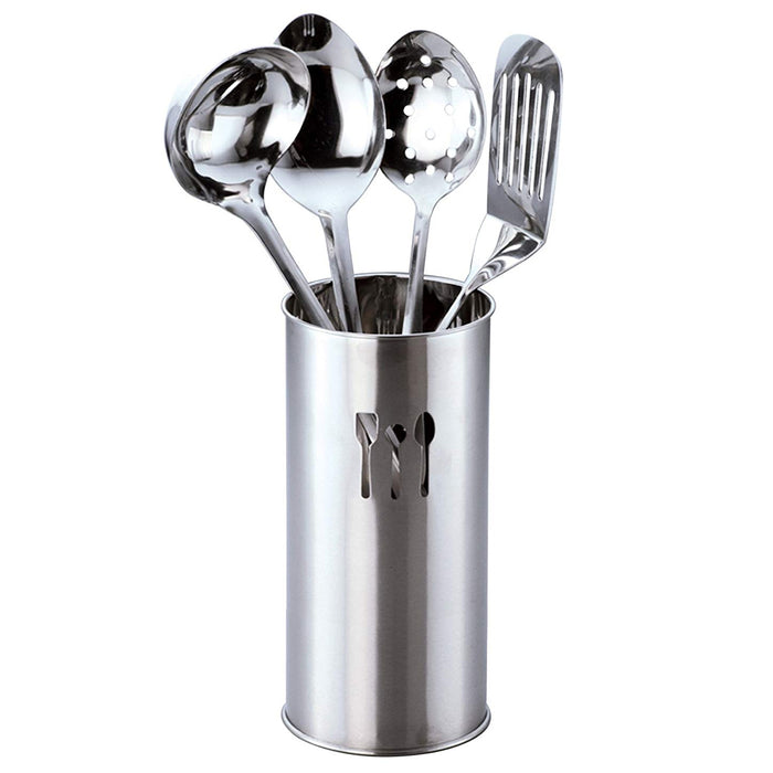 5 Pc Cooking Utensil Set Stainless Steel Kitchen Serving Spatula Spoon Holder