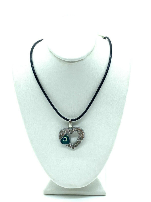 Evil Eye Heart Crystals Silver Necklace Lucky Charm Pendant Jewelry Black Rope