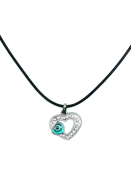 Evil Eye Heart Crystals Silver Necklace Lucky Charm Pendant Jewelry Black Rope