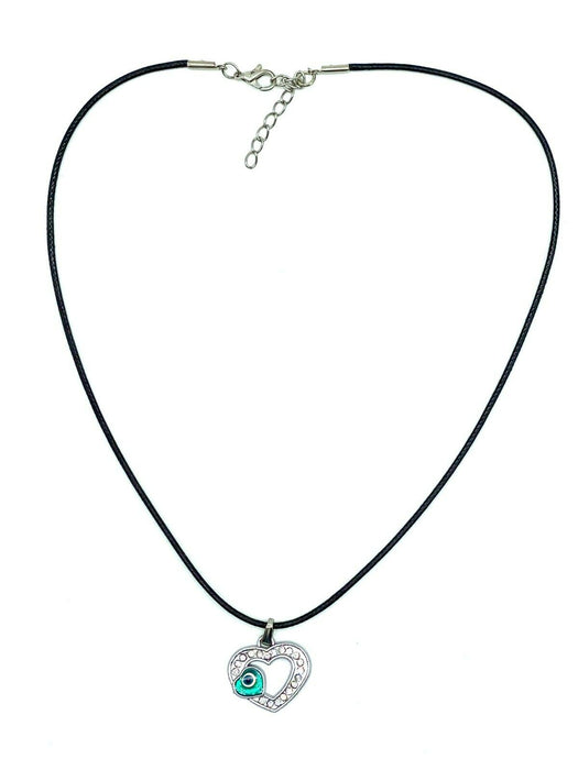 Evil Eye Heart Crystals Silver Necklace Lucky Charm Pendant Jewelry Black Rope