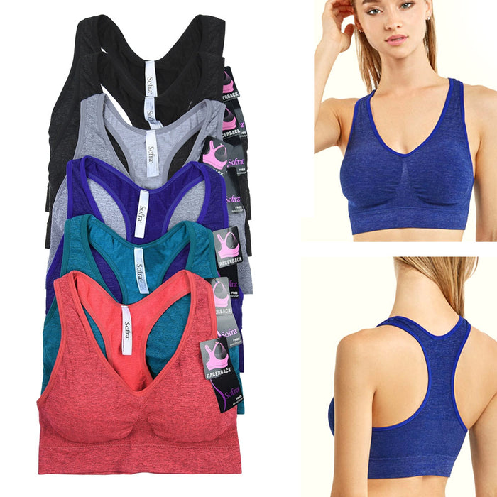 Womens Sports Bra Seamless Racerback Padded Yoga Gym Stretch Soft Top One Size