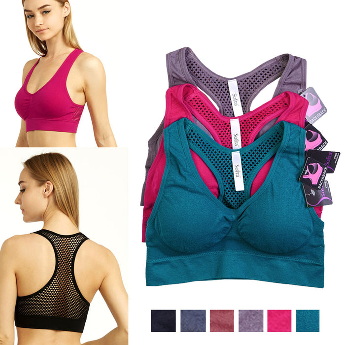 3 Pc Womens Sports Bra Fitness Stretch Workout Seamless Padded Bounce Yoga New