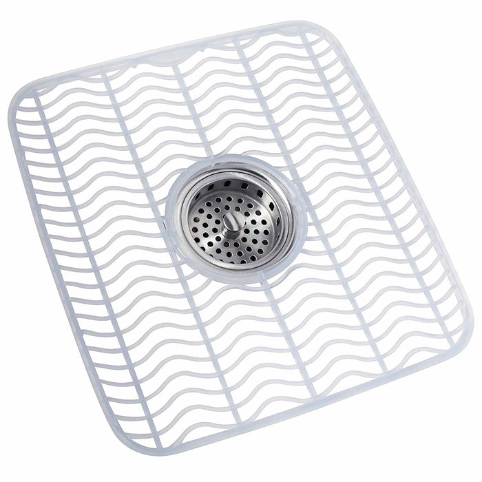 2 Pc Protective Kitchen Sink Mat Dish Rack Cushion Drainer Pad White 11" x 12"