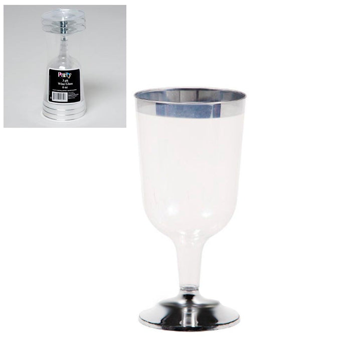 48 Pc Bulk Disposable Plastic Champagne Flutes Wedding Wine Cups Silver Rim Base