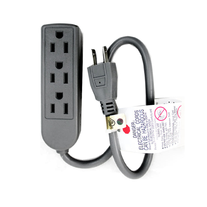 Extension Cord 3 Outlet Power Strip Grounded Office Home 125V 60Hz 13A 1 Ft
