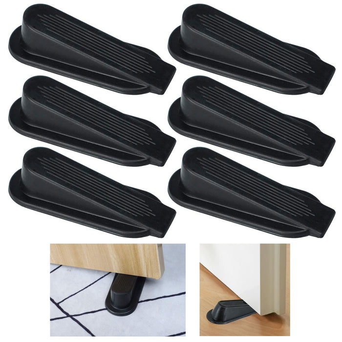 6 Pc Doorstop Door Stoppers Wedges Wedge Black Plastic Floor Carpet Holder 4"