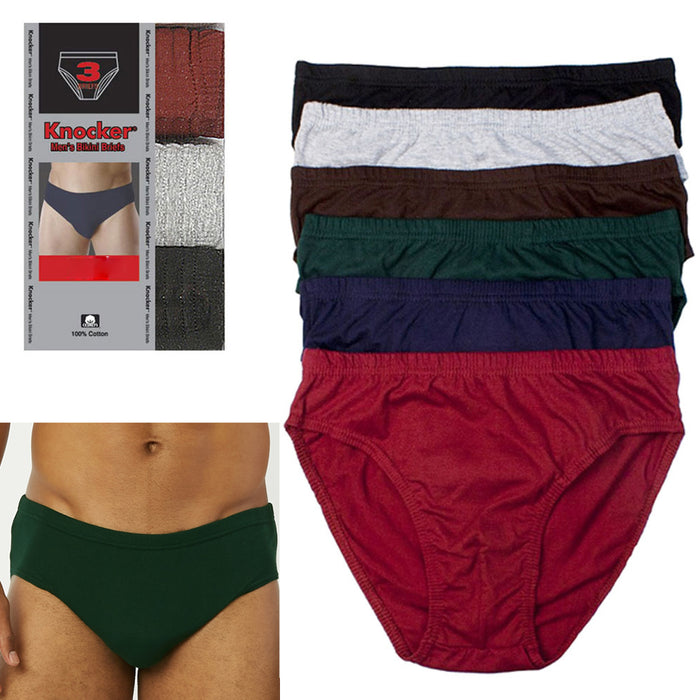 3 Pack Knocker Mens Bikinis Briefs Underwear 100% Cotton Solid Size Large 36-38