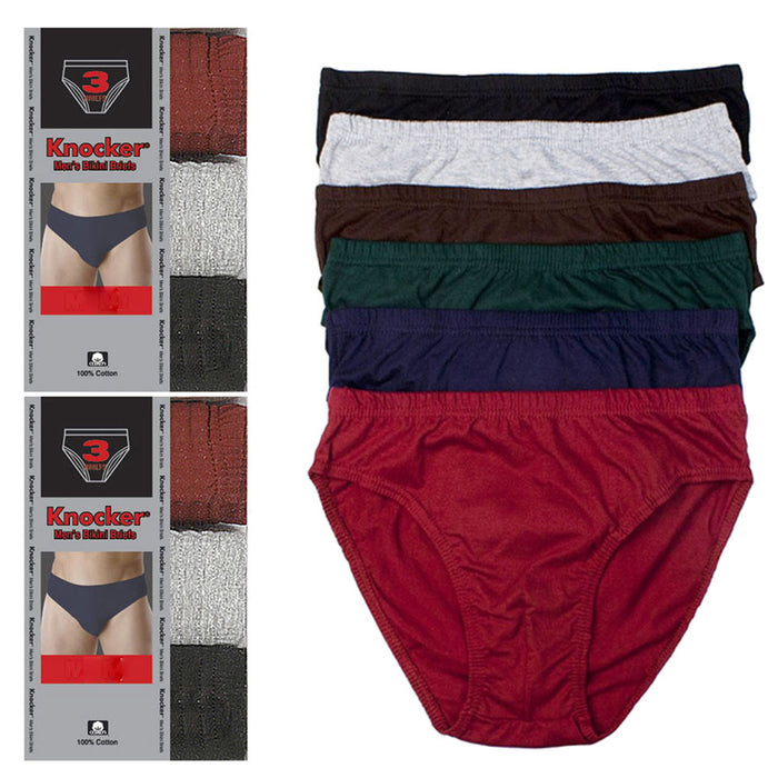 6 Pack Knocker Mens Bikinis Briefs Underwear 100% Cotton Solid Size Small 28-30