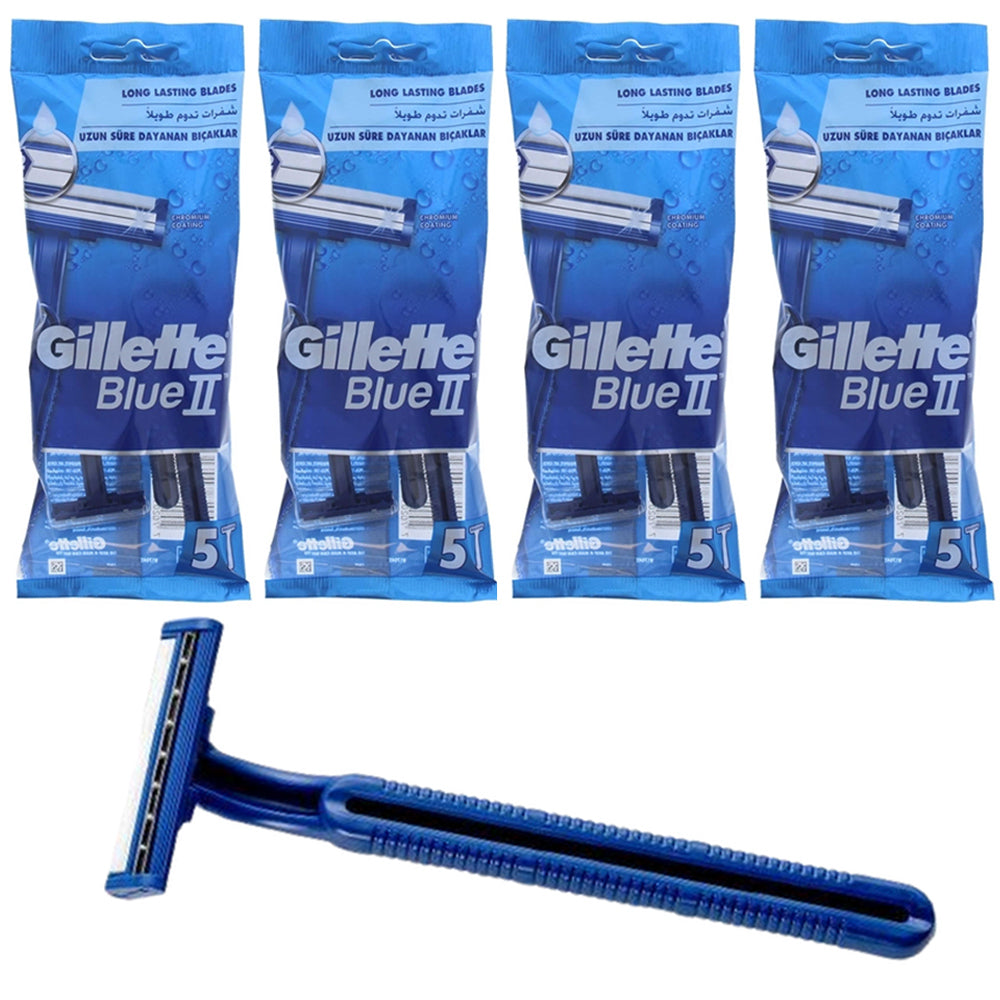 20 Gillette Disposable Razors Blue 2 Twin Blade Ultra Grip Hair Remove ...