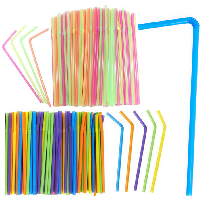 1050 PCS Long Flexible Drinking Straws Bendy Plastic Party Colorful Bar Supplies