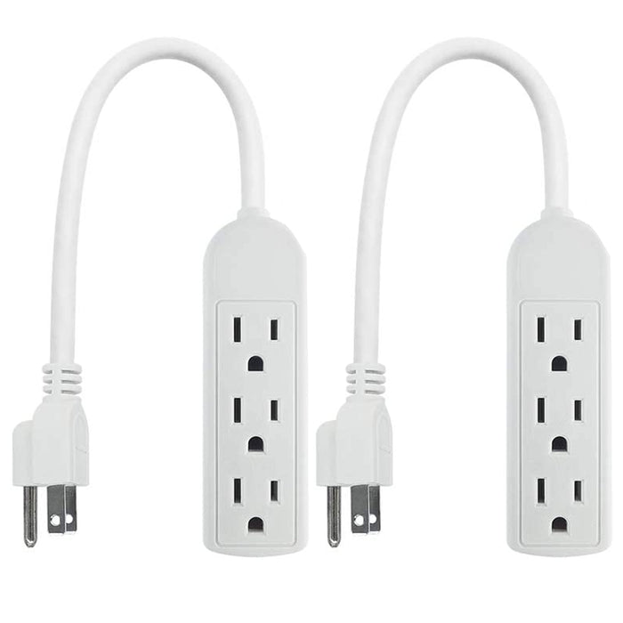 2 Multi Plug Extension Cord 3 Outlet Power Strip Grounded Adapter 1ft ETL Listed
