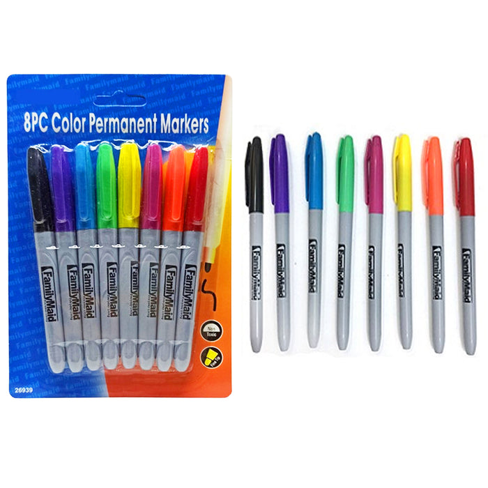 8 Pc Colorful Permanent Markers Waterproof Resistant Fine Tip Ink Assorted Color