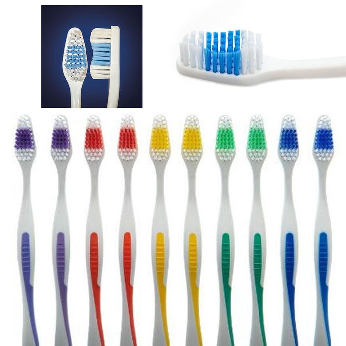 10 Pc Toothbrushes Medium Soft Curved Bristles Oral Care Gum Clean Tooth Brushes