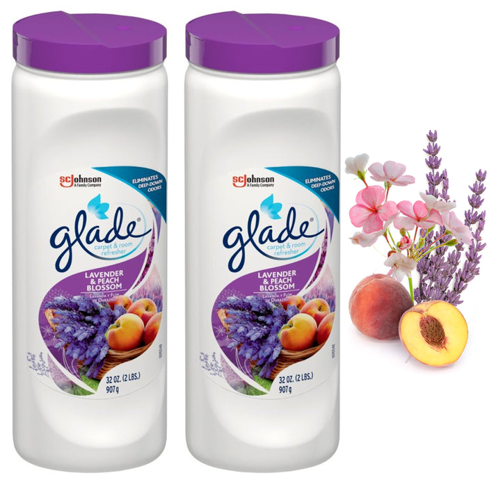 2 Pc Glade Carpet & Room Odor Eliminator Powder Freshener Lavender Peach Blossom