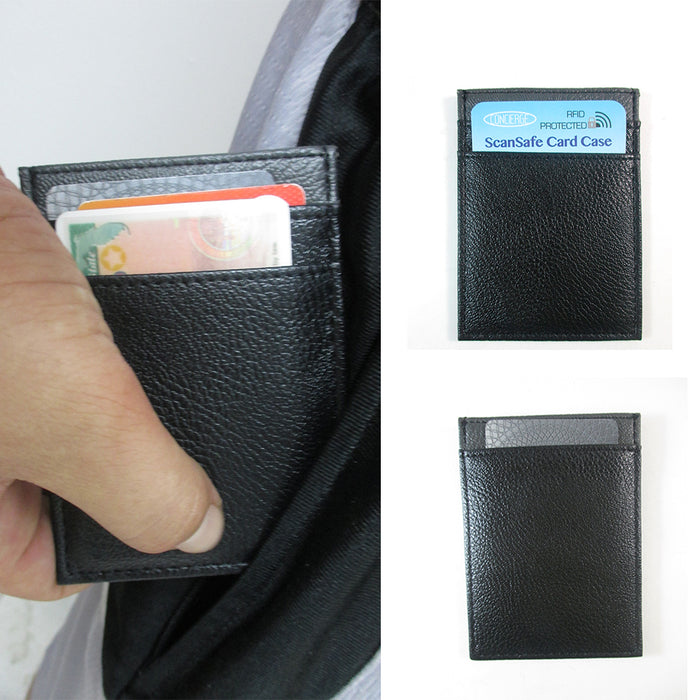 RFID Wallet Mens Slim Leather Blocking Front Pocket Thin Card ID Holder Black