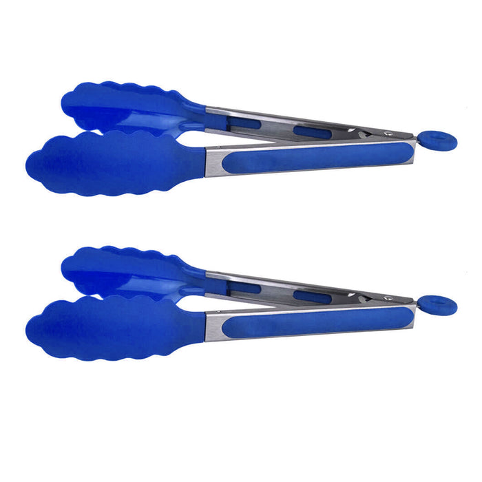 2 Kitchen Silicone Tongs Non Stick Stainless BBQ Cook Grilling Locking Food 10"