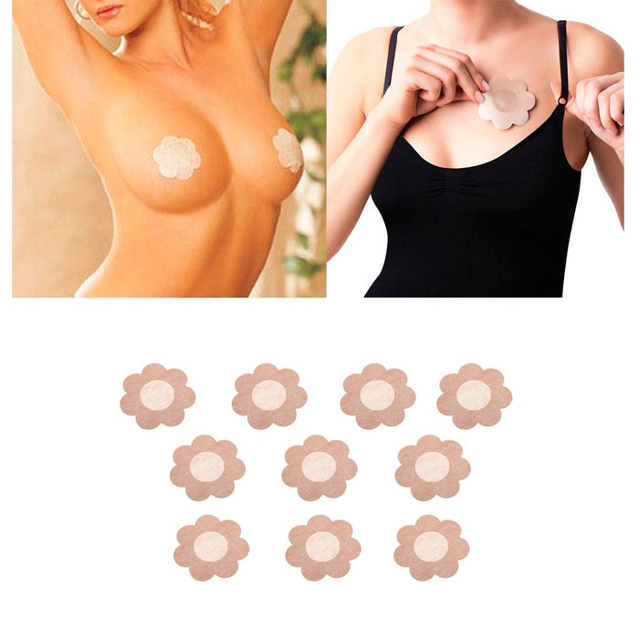 10 X Breast Nipple Cover Petal Self Adhesive Bra Pasties Flower Shape Nude 3"