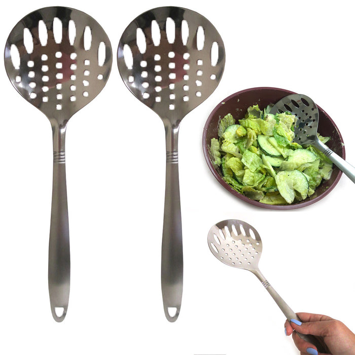2 Stainless Steel Slotted Serving Spoon Cooking Utensil Kitchen Tools Perforated