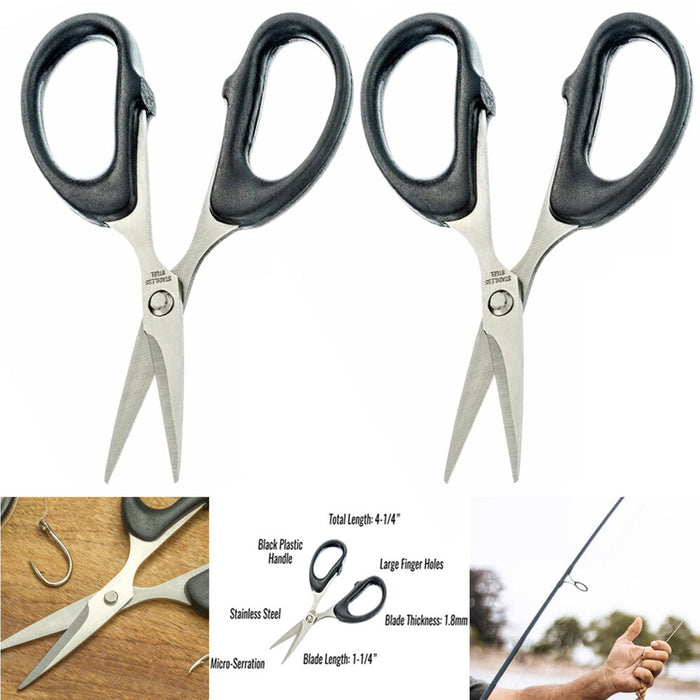 2 Pc Stainless Steel Blade Fishing Line Scissors Sewing Thread Snip 4-1/4" Black
