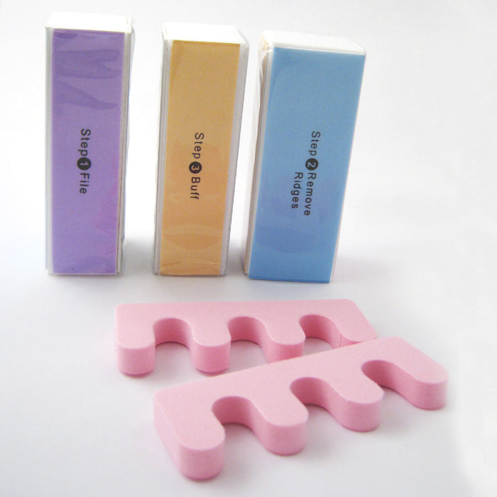 15Pcs Nail Buffer Blocks File Buff Smooth Shine Manicure Kit Toe Separators 3 Pk