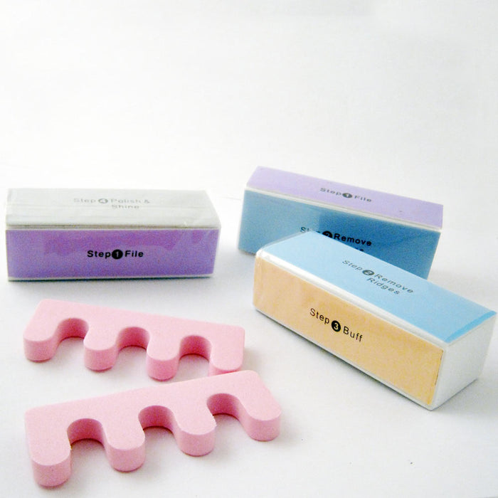 15Pcs Nail Buffer Blocks File Buff Smooth Shine Manicure Kit Toe Separators 3 Pk