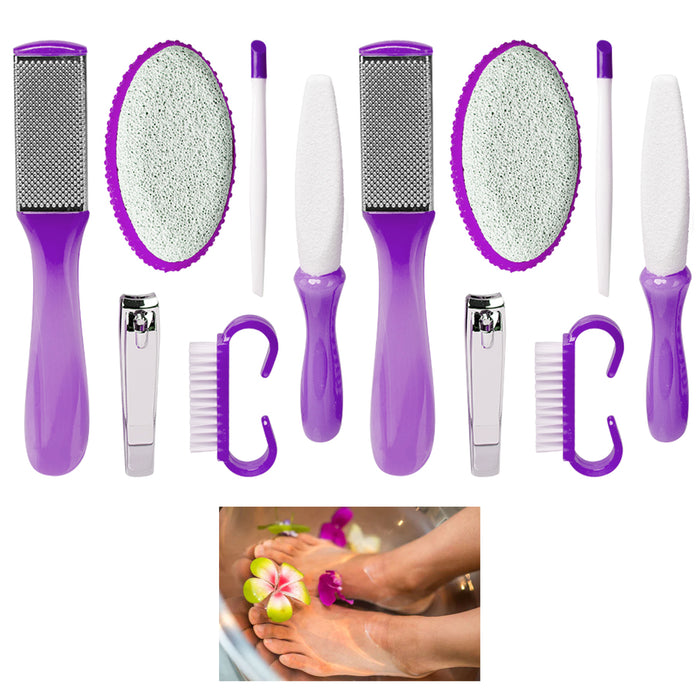 12 Pc Foot Pumice Pedicure Set Callus Remover Nail Clipper Brush Grooming Buffer