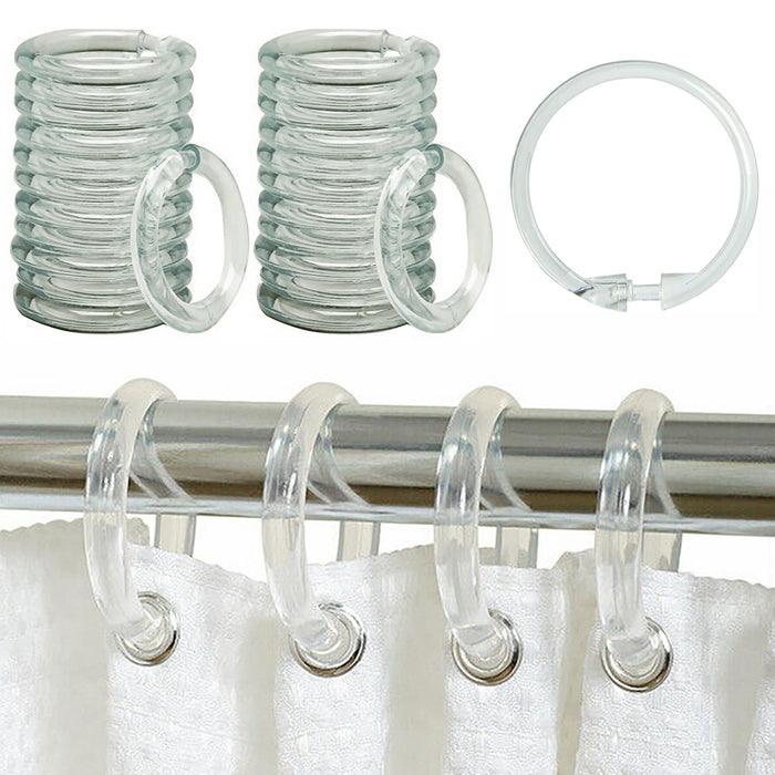 24 Pc Clear Curtain Rings Hanging Hooks Plastic Round Shower Rod Bathroom Drapes
