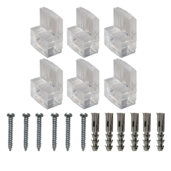 AllTopBargains TS-H330 6 Transparent Mirror Wall Mounting Kit Set Clear Clips Brackets Screws Anchors