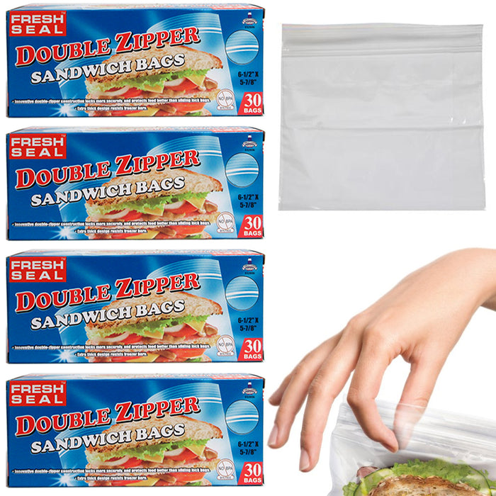 120X Clear Poly Sandwich Lunch Bags Double Zipper Snacks School Zip Food Storage