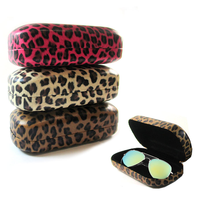 1 Hard Leopard Print Case Sunglasses Eye Glasses Portable Clam Shell Protector