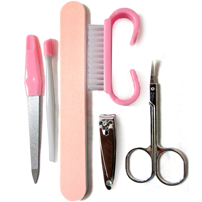 6pc Manicure Set Finger Nail Clipper File Board Cuticle Brush Hand Care Grooming