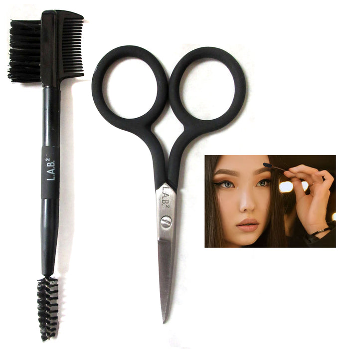 2 Pc Eyebrow Grooming Kit Scissors Brow Brush Lashes Comb Shaper Trimmer Eyelash