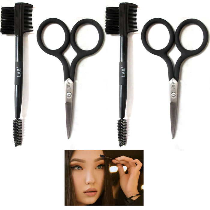 4pc Eyebrow Scissors Eyelash Professional Grooming Kit Brush Lashes Comb Trimmer