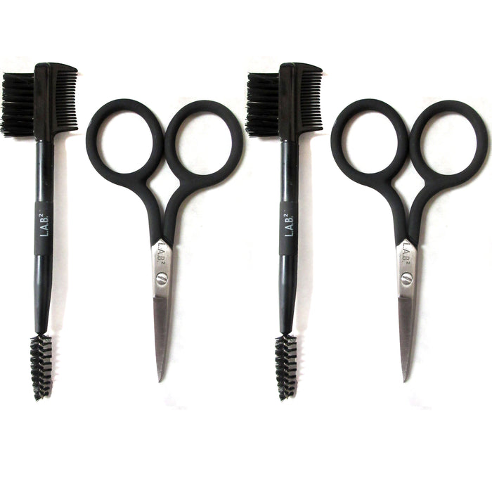 4pc Eyebrow Scissors Eyelash Professional Grooming Kit Brush Lashes Comb Trimmer
