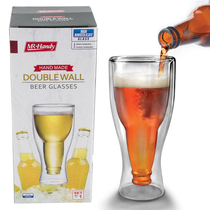 2 PC Insulated Double Wall Beer Mug Glass Thermos Draft Soda Novelty Gift 16.9oz, Clear