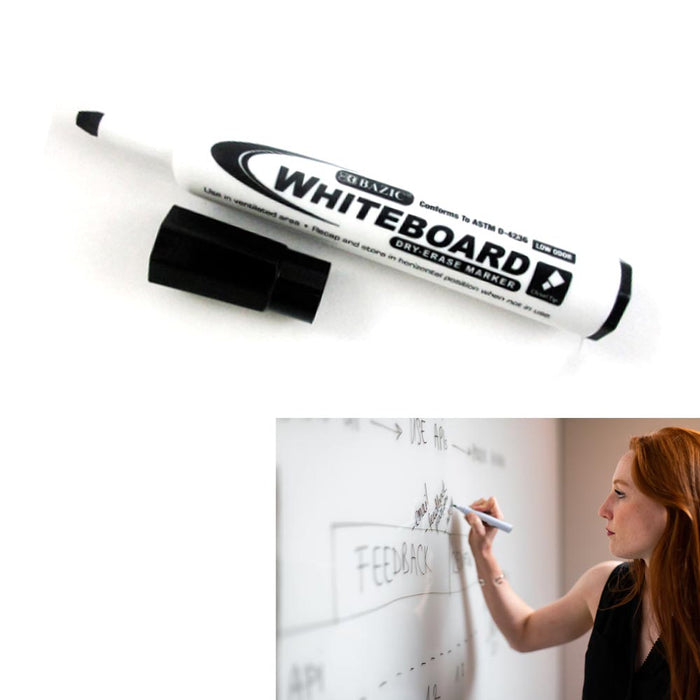 6Pcs Dry Erase Whiteboard Markers Chisel Point Black Pens Office School Low Odor