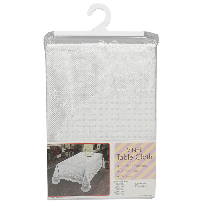 Floral Lace Tablecloth Plastic White Banquet Party Table Cover Vinyl 60 X 90