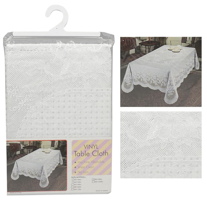 Floral Lace Tablecloth Plastic White Banquet Party Table Cover Vinyl 60 X 90