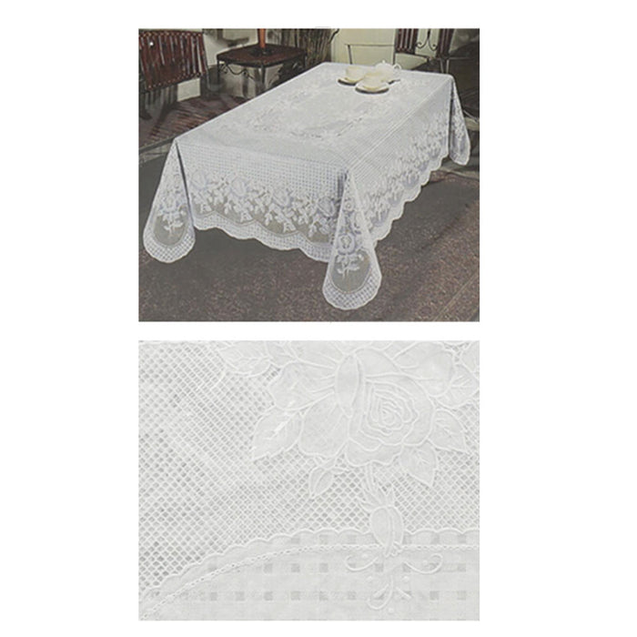 White Tablecloth Floral Print Vinyl Size 60" X 90" Plastic Party Easy Wipe Clean