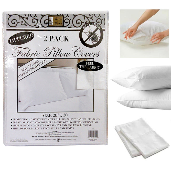 2 White Non-Woven Fabric Pillow Cover Case Waterproof Zippered Protector 20"X30"