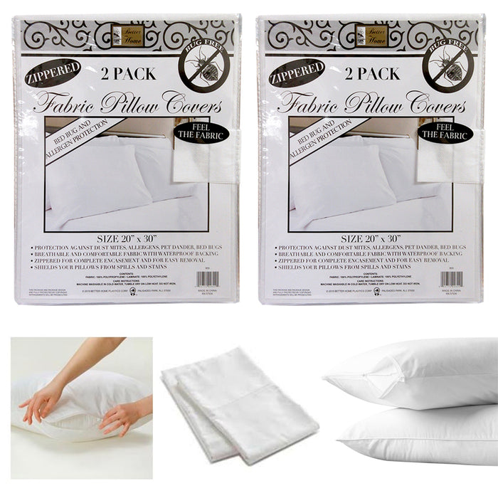 4 Waterproof Pillow Protector Zippered Cover Fabric Case White Non-Woven 20"X30"