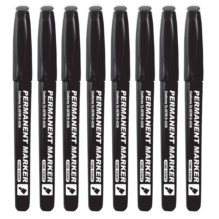 8 Waterproof Permanent Markers Fine Point Black Non Toxic Water Fade Resistant